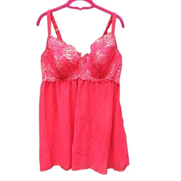 CACIQUE Plus Size Teddy Underwire Red Lace Nightie Babydoll Lingerie 42DDD NWOT - Picture 7 of 12